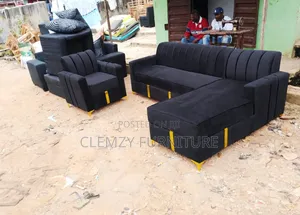 Black Colour L Shape Sofas With Gold Strip for Your Living Space