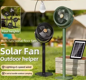 Camping Solar Fan With 4000mAh Battery Light 5Speed Adjustable