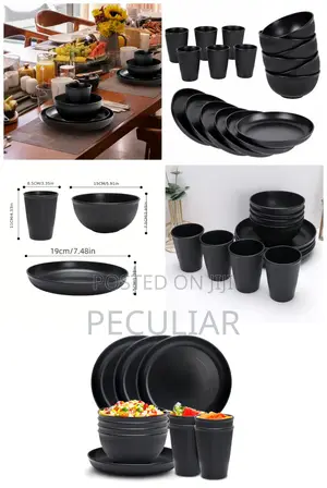 Complete Set of Black Advanced PP Plate, Bowl, Cup, Home Use