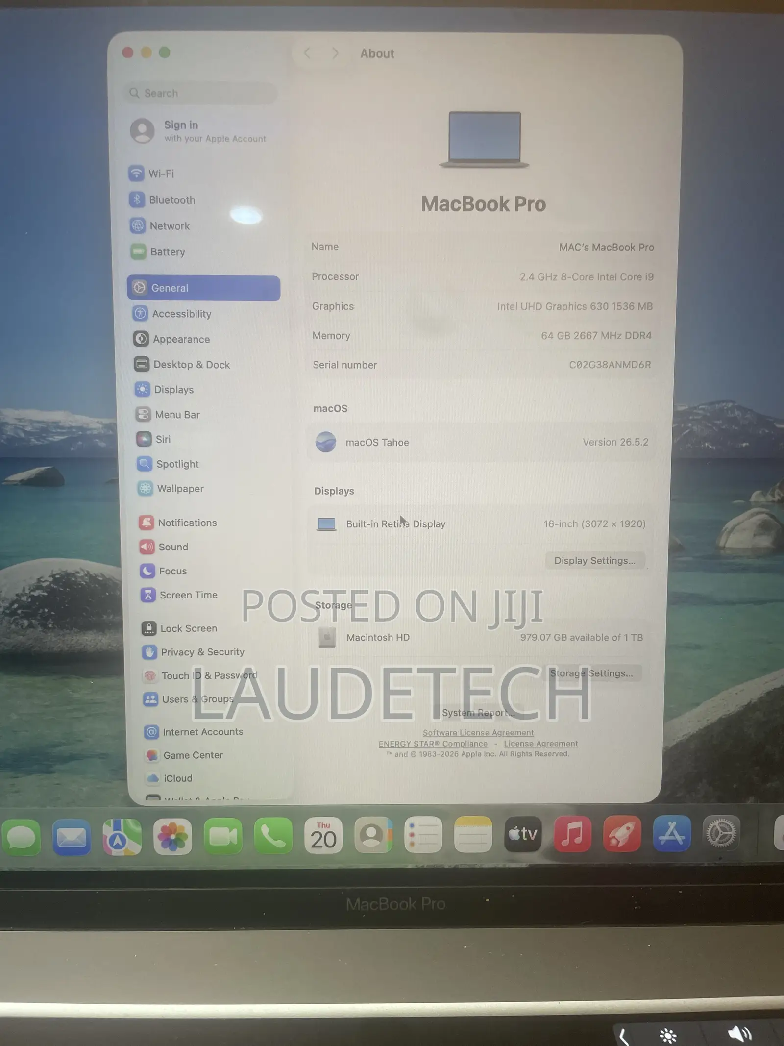 Laptop Apple MacBook Pro 2019 64GB Intel Core i9 SSD 1T