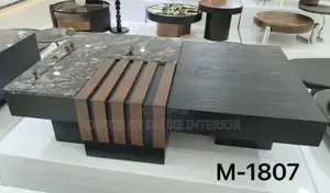 Black Rectangular Solid Wood Marble Coffee Table