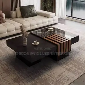 Black Rectangular Solid Wood Marble Coffee Table