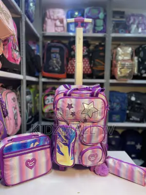 Girls 3-in-1 "Girl Power" Glitter & Holographic Rolling School Bag Set