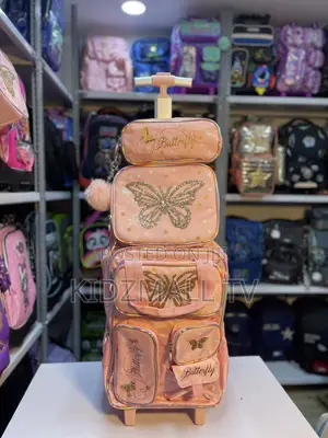 Gorgeous 3-in-1 Butterfly Pink Trolley School Bag Set (