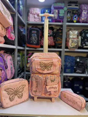 Gorgeous 3-in-1 Butterfly Pink Trolley School Bag Set (