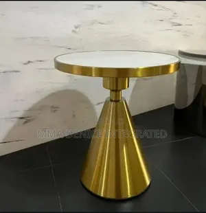 Modern Gold Side Table – Round Marble Top