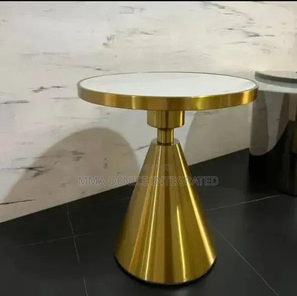 Modern Gold Side Table – Round Marble Top