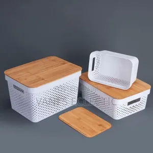 3-Piece Multi-Sized Multipurpose Storage Baskets With Bamboo Lids