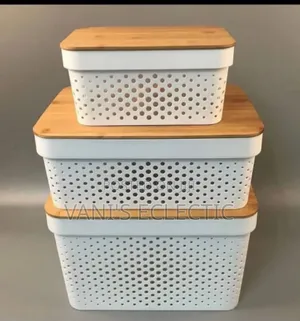 3-Piece Multi-Sized Multipurpose Storage Baskets With Bamboo Lids