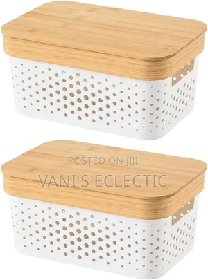 3-Piece Multi-Sized Multipurpose Storage Baskets With Bamboo Lids