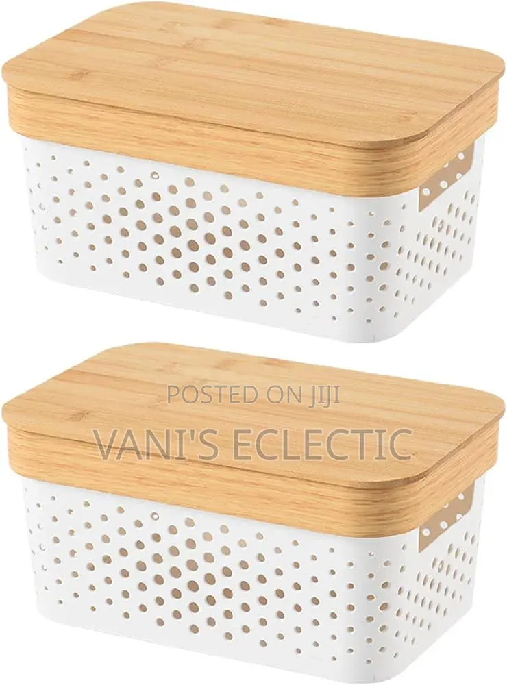 3-Piece Multi-Sized Multipurpose Storage Baskets With Bamboo Lids