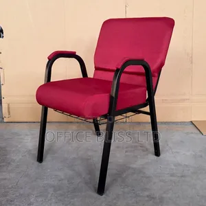 Strong Padded Church Chair With Armrest -Red