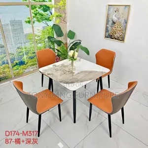 Orange-and-Dark-Gray Upholstered Four-Seater Dining Set