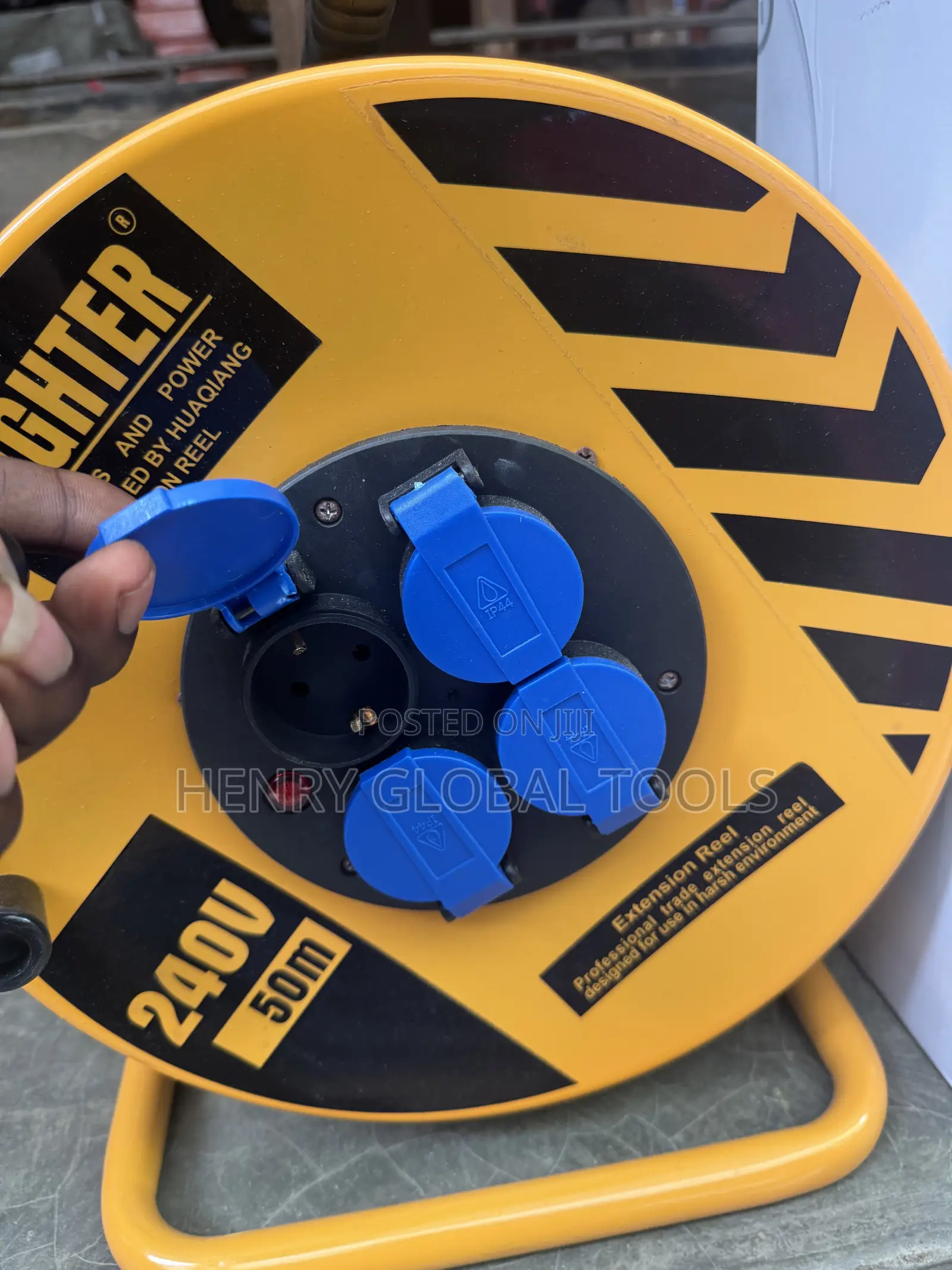 240v 50m Heavy-Duty Extension Cable Reel – 4 Sockets