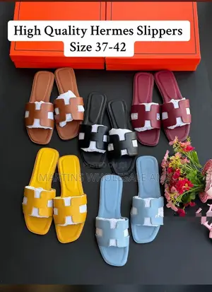 Hermes-Style Flat Slide Sandals Feature the Iconic Cutout "H" Strap De