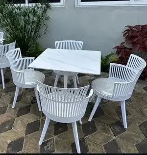 Modern All-White Mini Dining Set Features a Square Faux-Marble Top