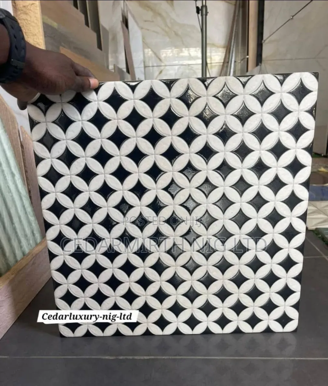 Black White Diamond Pattern Flower Pattern in 44x44 .