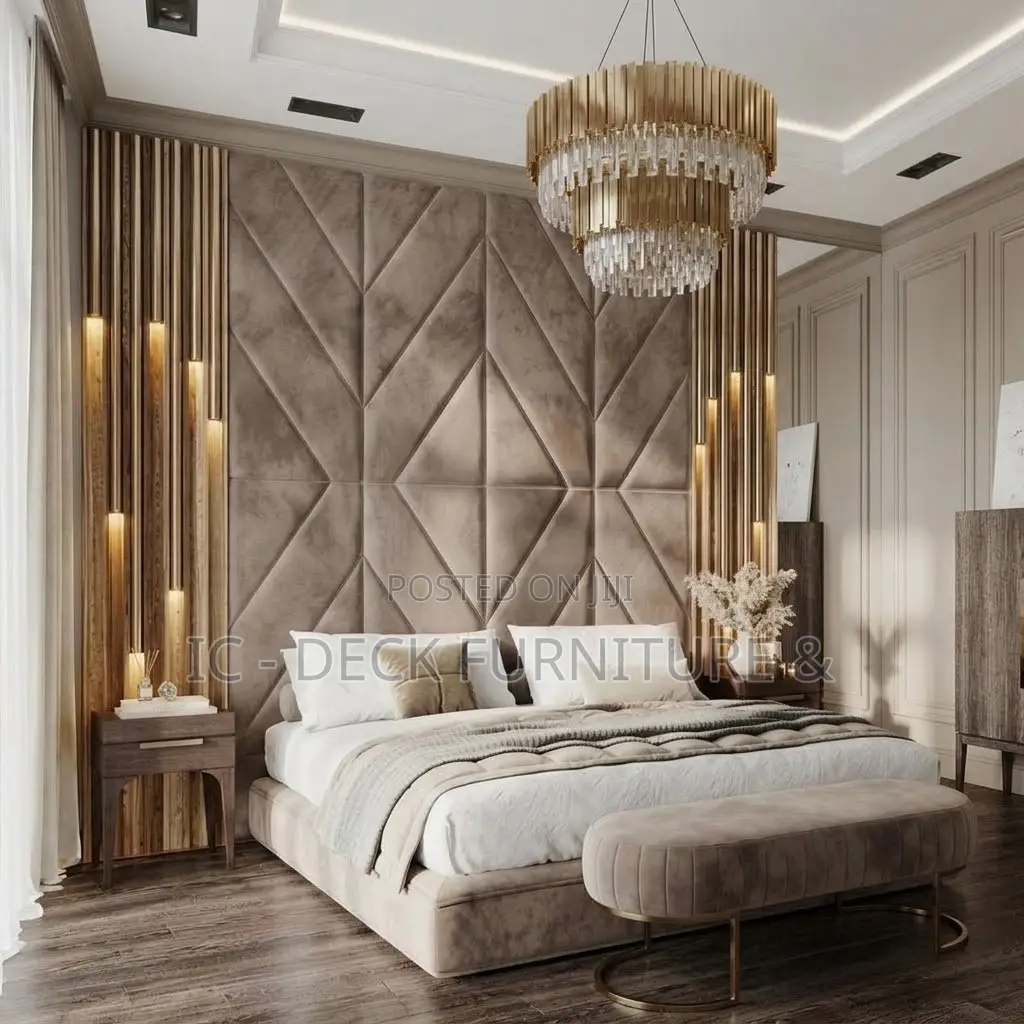 BDF19 Wall Cladding + 6ft X 6ft Upholstered Bed Frame + Mirror