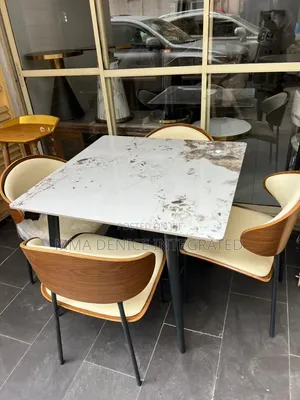Modern 4-Seater Dining Table Set – Marble Top Wooden Chairs