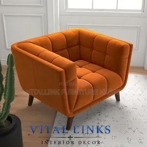 Luxury Burnt Orange Velvet Accent Chair With Grid Tufting