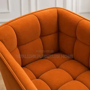 Luxury Burnt Orange Velvet Accent Chair With Grid Tufting