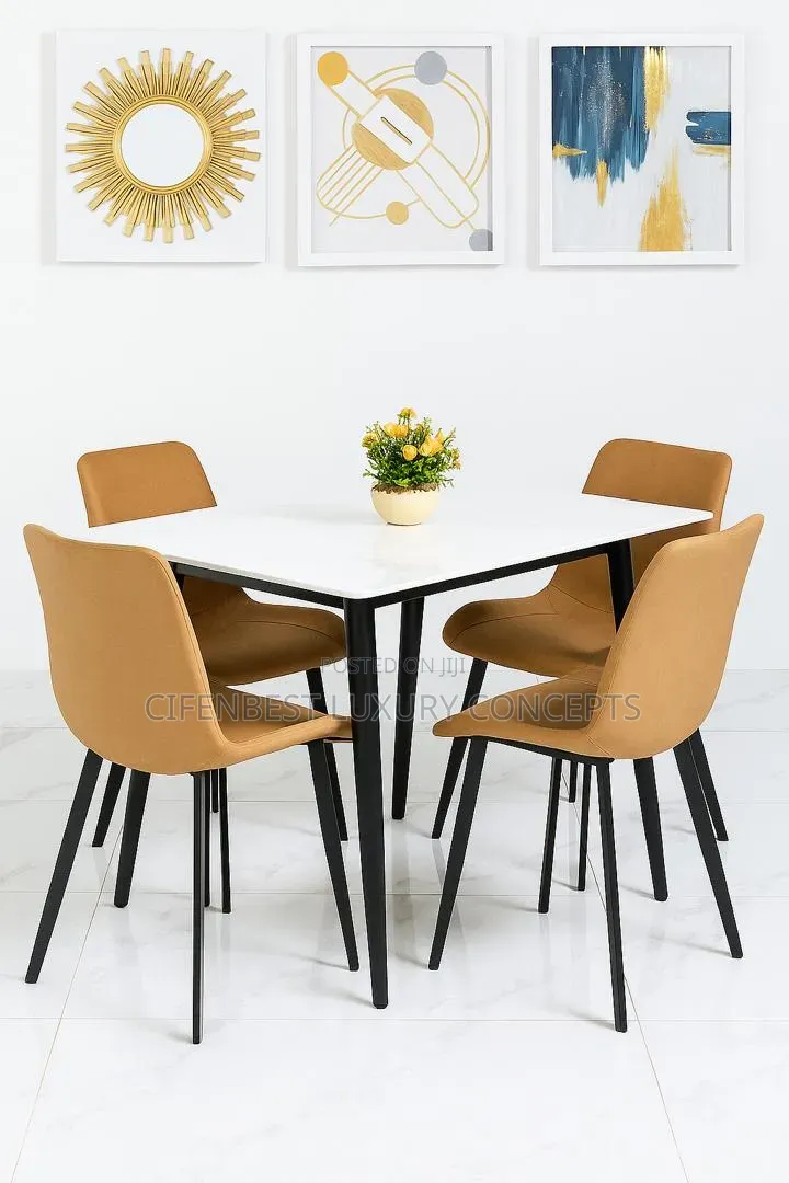 Squared Four Legged Dinning Table and Four Chairs