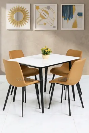 Squared Four Legged Dinning Table and Four Chairs