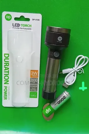 DP 9186 Rechargeable LED Torch Light - 3W Aluminium Flashlight