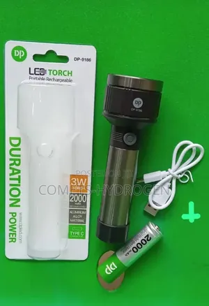 DP 9186 Rechargeable LED Torch Light - 3W Aluminium Flashlight