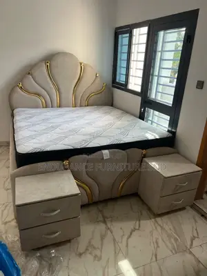 Elegant Velvet Bed Set With 2 Matching Bedside Tables.