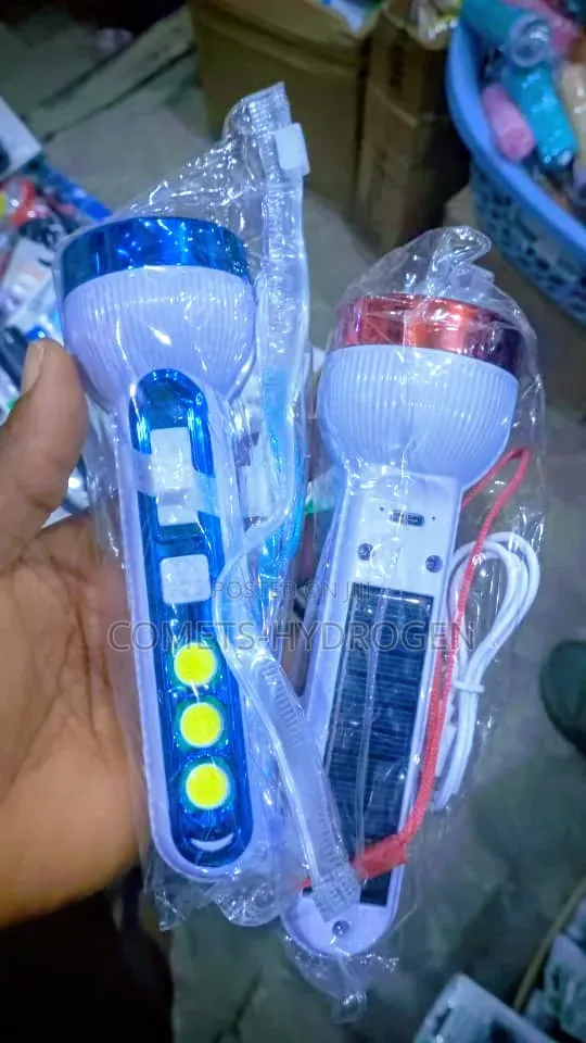 Solar Rechargeable LED Flashlight Torch Light - Emergency Searchlight