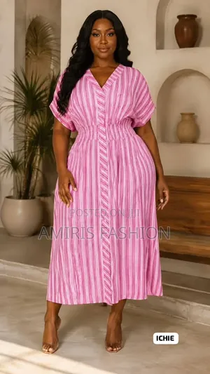 Beautiful Stripes v-Neck Gown