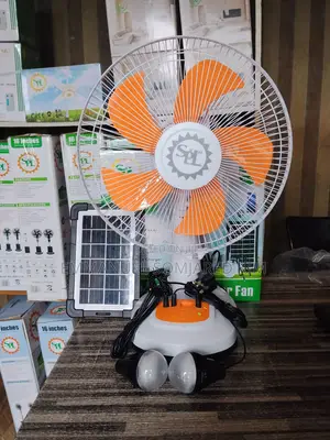 SPL 12" Rechargeable Table Fan With Solar Panel, LED Bulbs, Adapter