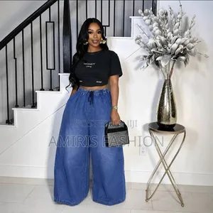 High Waist Rope Baggie Palazzo Jeans Trousers