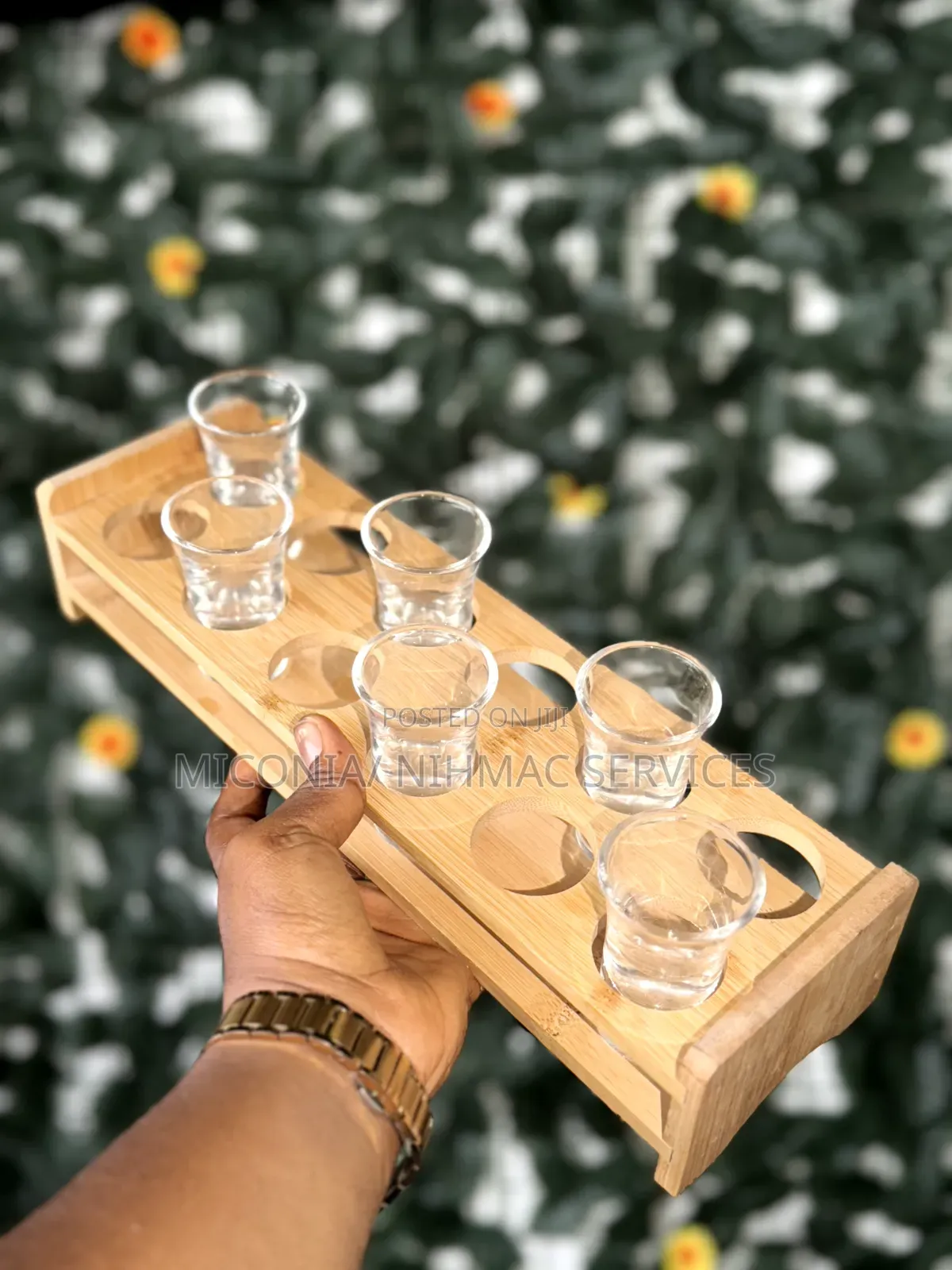 12-Holes Bamboo Tequila Glass Rack