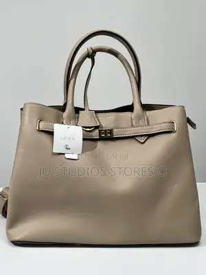 New Look Beige Textured Lock-Front Tote Bag