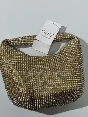 Quiz Gold Rhinestone Shoulder Bag