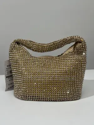 Quiz Gold Rhinestone Shoulder Bag