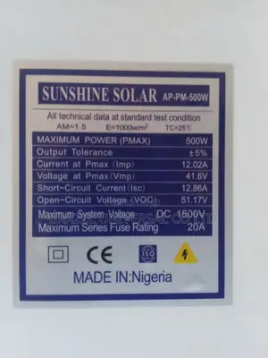 Sunshine Solar 500w Monocrystalline Panel