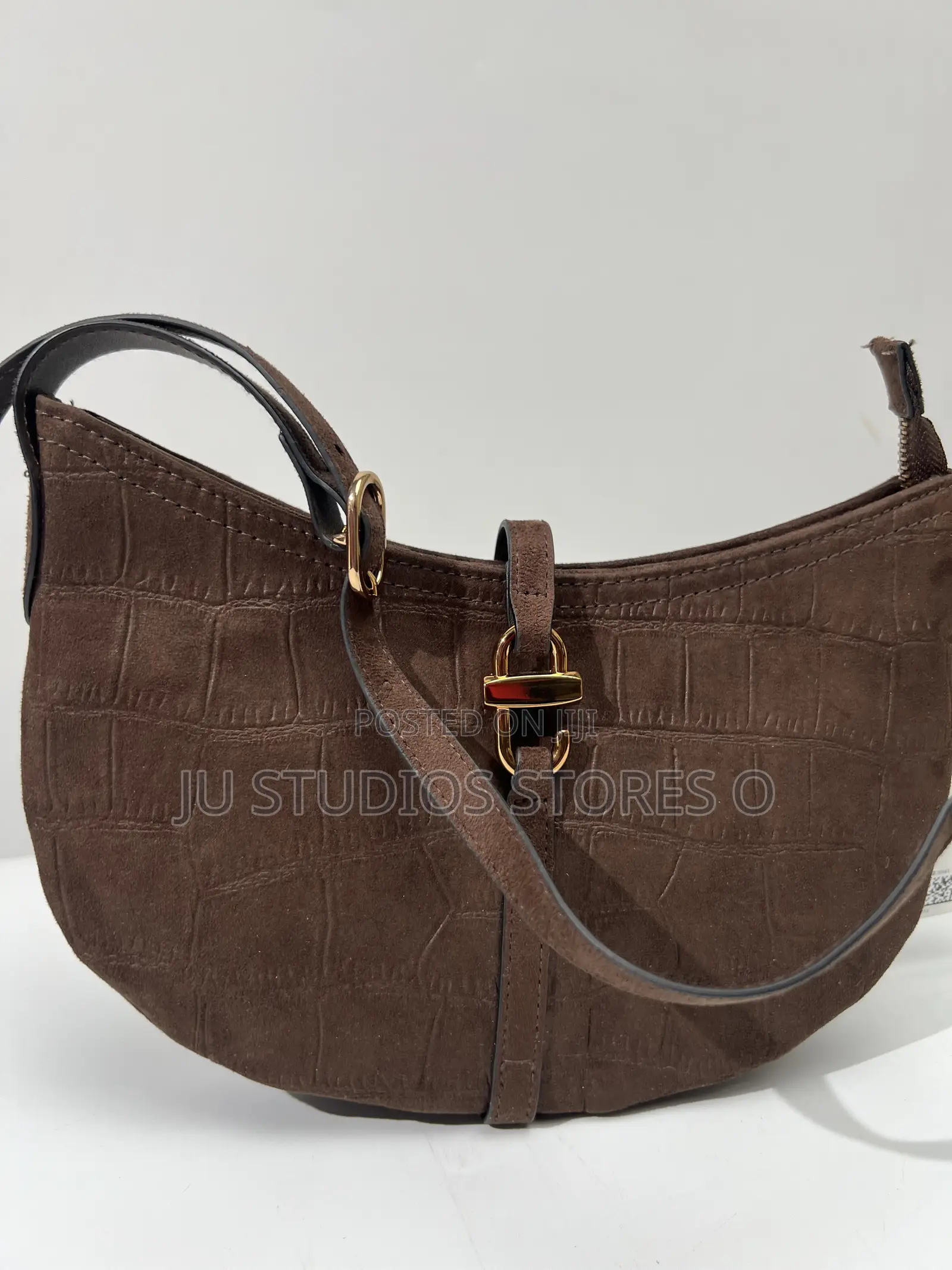 H M Brown Croc-Effect Shoulder Bag