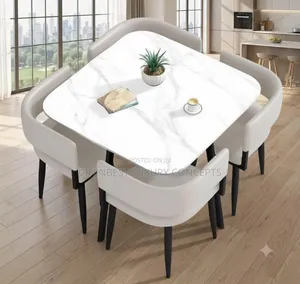 Luxury Squared Dinning Table Set With Four Leather Chair