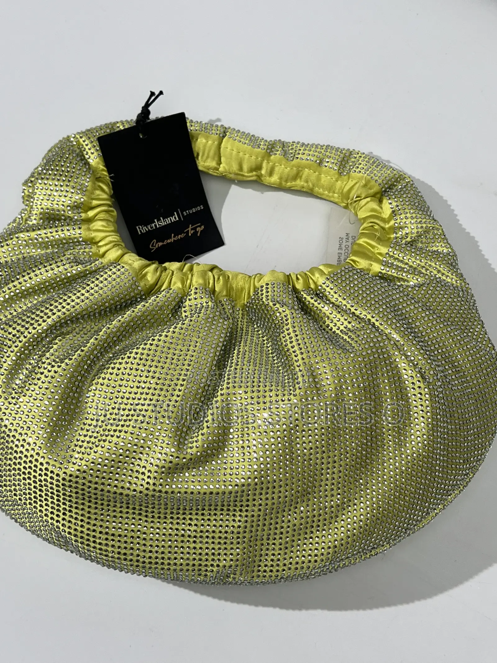 River Island Studio Light Green Rhinestone Ruched Shoulder Bag