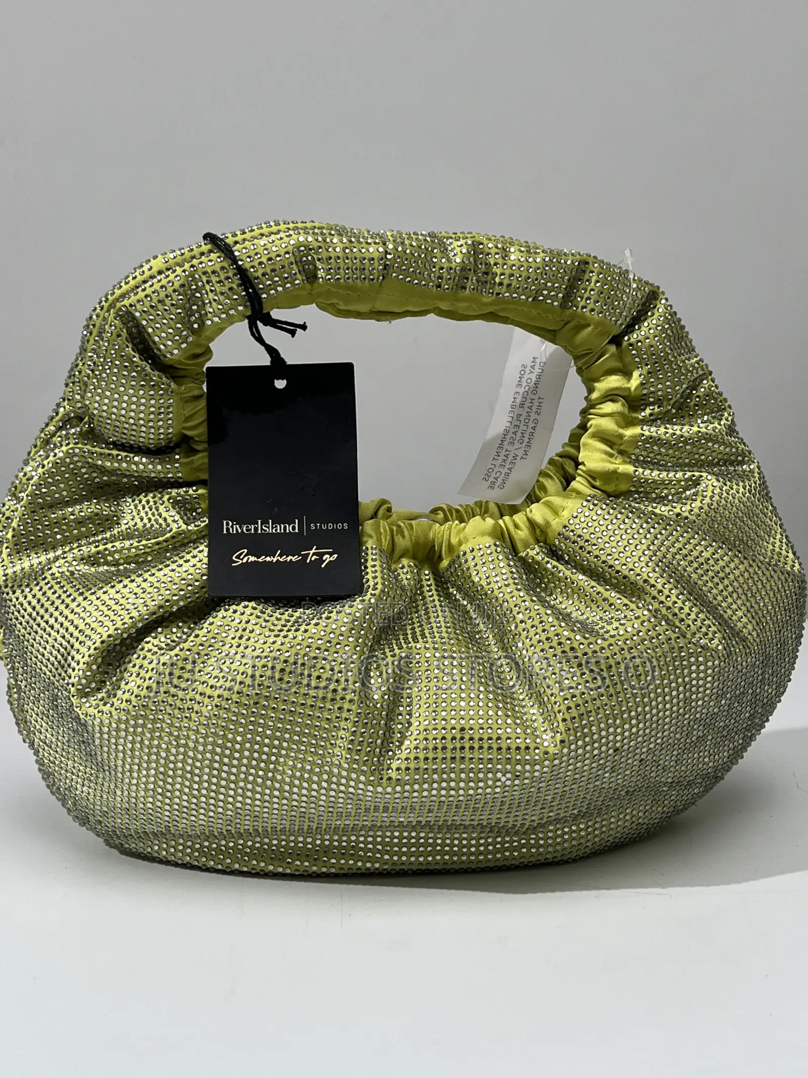 River Island Studio Light Green Rhinestone Ruched Shoulder Bag