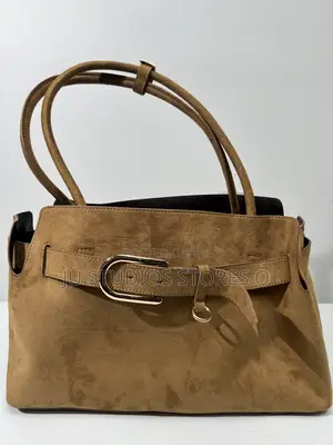 H M Women's Camel Suede- Effect Buckle Tote Shoulder Bag