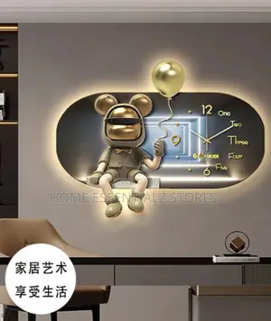 3D LED Bearbrick Astronaut Wall Clock With Balloon - Luxury Wall Decor