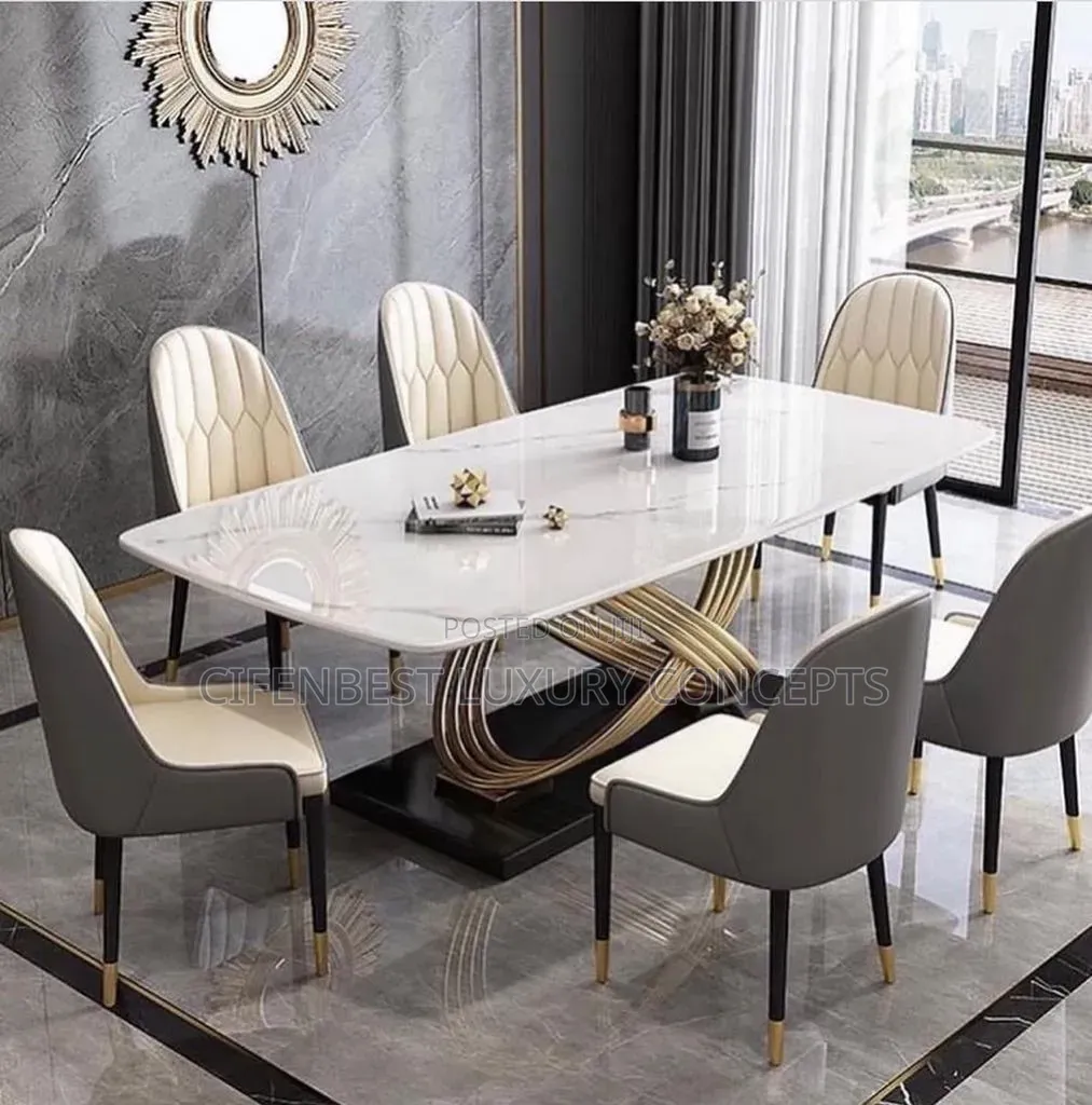 Coiled-Base Dinning Table With 6 Chairs