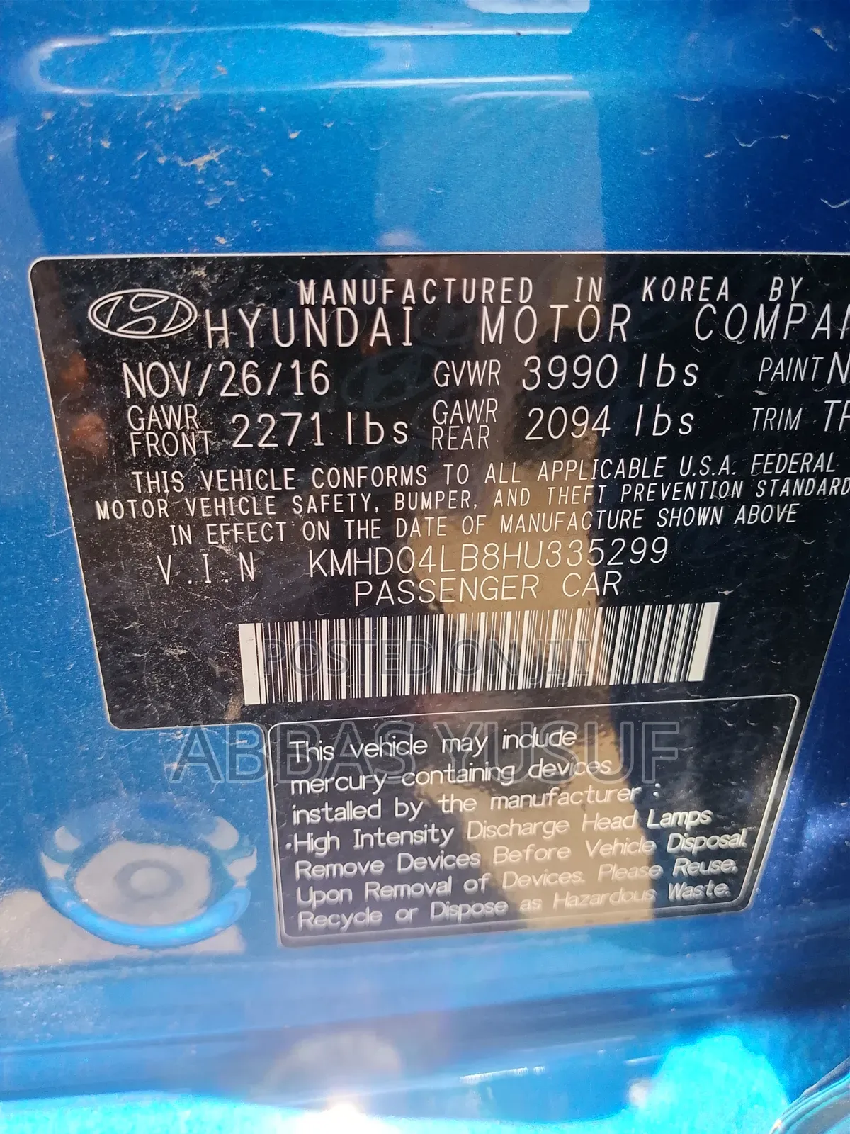 Hyundai Elantra 2016 Blue