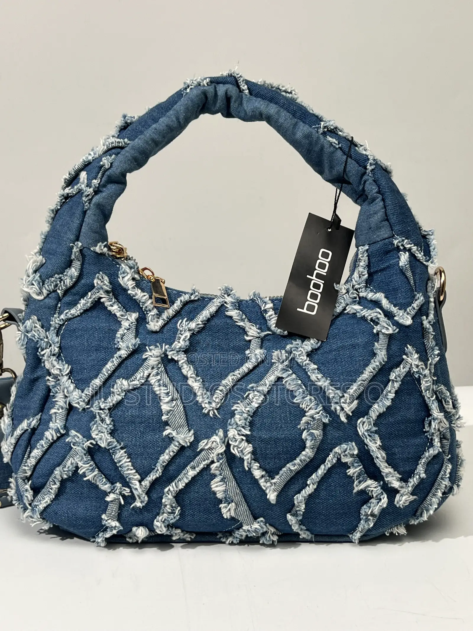 Boohoo Blue Distressed Denim Hobo Shoulder Bag