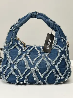 Boohoo Blue Distressed Denim Hobo Shoulder Bag