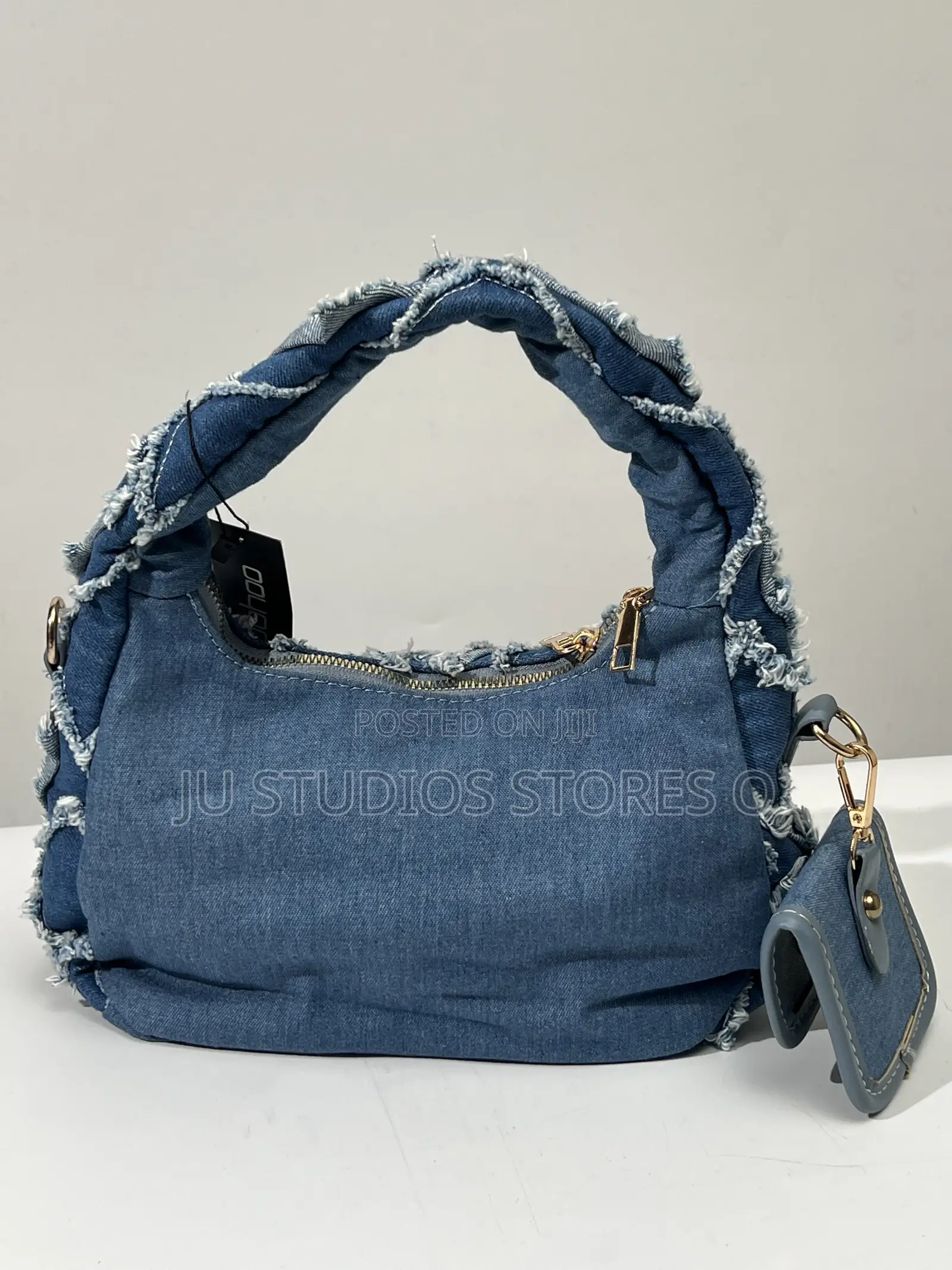 Boohoo Blue Distressed Denim Hobo Shoulder Bag